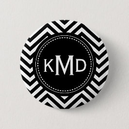 Klassisches Schwarz-weißes Zickzack Trio Monogramm Button