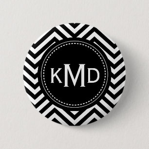 Klassisches Schwarz-weißes Zickzack Trio Monogramm Button