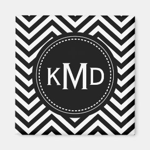 Klassisches Schwarz-weißes Zickzack Trio Monogramm Magnet