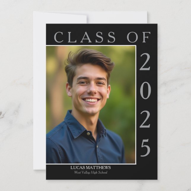 Klassisches Schwarzes Foto 2025 für Graduate Custo Einladung (Vorderseite)