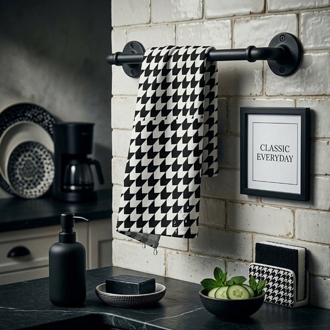 Klassisches schwarzes Houndstooth-Muster Geschirrtuch (Von Creator hochgeladen)