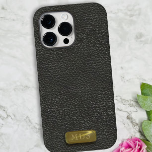 Klassisches Schwarzes Imitat Leather Gold Monogram Case-Mate iPhone Hülle