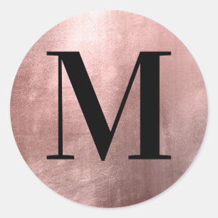 Klassisches Schwarzes Monogramm auf Imitaten Rose  Runder Aufkleber