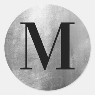 Klassisches schwarzes Monogramm auf silberner Foli Runder Aufkleber