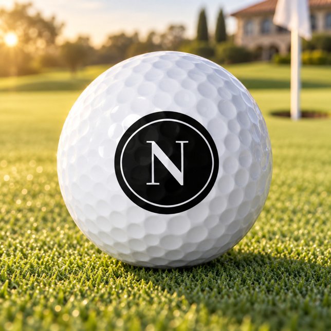 Klassisches schwarzes rundes Monogramm-Initial Golfball (Von Creator hochgeladen)
