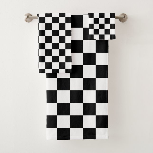 Klassisches schwarzes Schachbrettmuster Badhandtuch Set (Insitu)