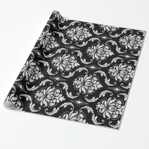 Klassisches Schwarzweiss-Blumendamast-Muster Geschenkpapier