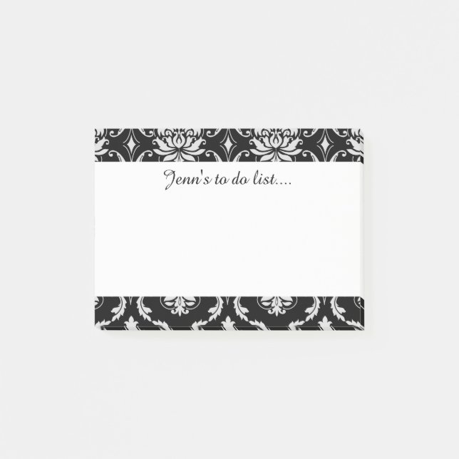 Klassisches Schwarzweiss-Blumendamast-Muster Post-it Klebezettel (Vorderseite)