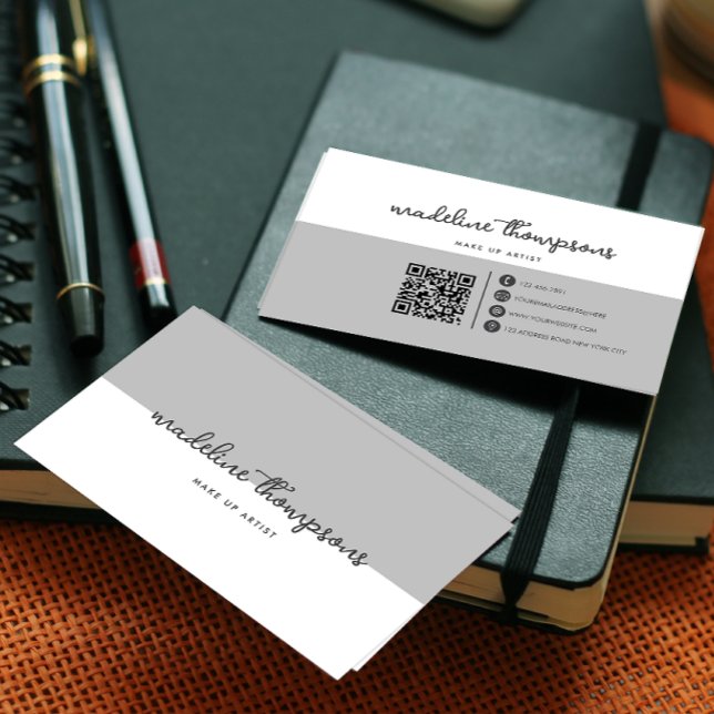 Klassisches Script Dual Tone Silver Grau Script QR Visitenkarte (Von Creator hochgeladen)