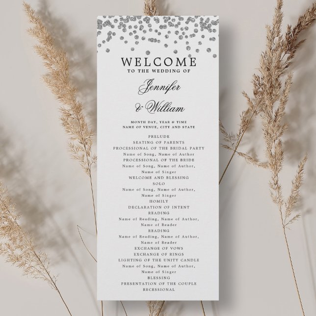 Klassisches Script-Hochzeitsprogramm Confetti Silv Einladung (Classic Script Wedding Program Confetti Silver )