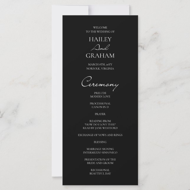 Klassisches Script Minimalistisch Black Wedding Pr (Vorderseite)