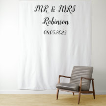 Klassisches Script Mr. & Mrs. Wedding Backdrop Ban