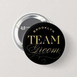 Klassisches Script Team Groom Hochzeitstparty-Knop Button