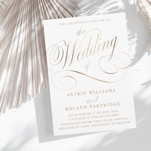 Klassisches Script White & Imitate Gold Wedding Einladung