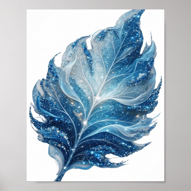 Klassisches Silber BLAUER STERN BLATT Moderne Gest Poster (Vorne)