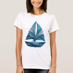 Klassisches Silber BLUE ICE SAILBOAT Maßdesign T-Shirt