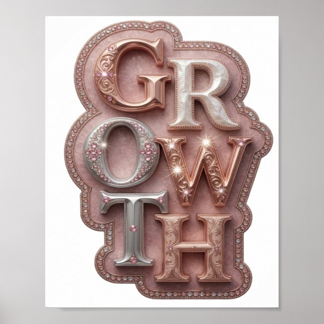 Klassisches Silber GROWTH Grafikdesign Poster (Vorne)