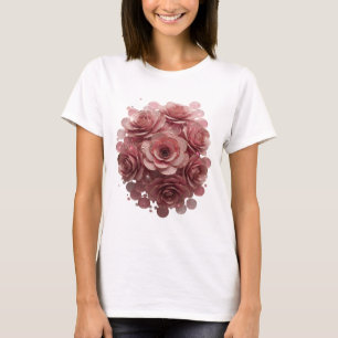 Klassisches Silber PINK ROSEN UND GLITZER Design T-Shirt