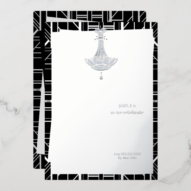 Klassisches SILVER Gatsby Flapper Brautparty Folieneinladung (Vorderseite/Rückseite)