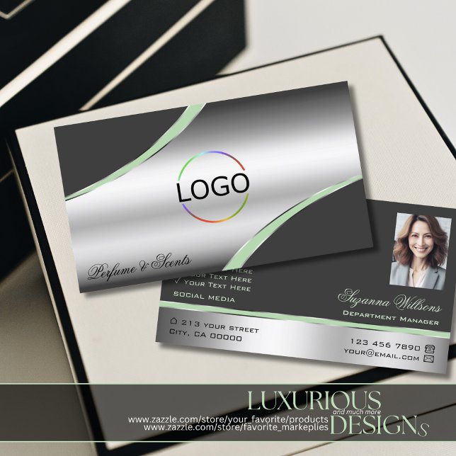 Klassisches Silver Gray Curved Deco Lines Logo Fot Visitenkarte (Von Creator hochgeladen)