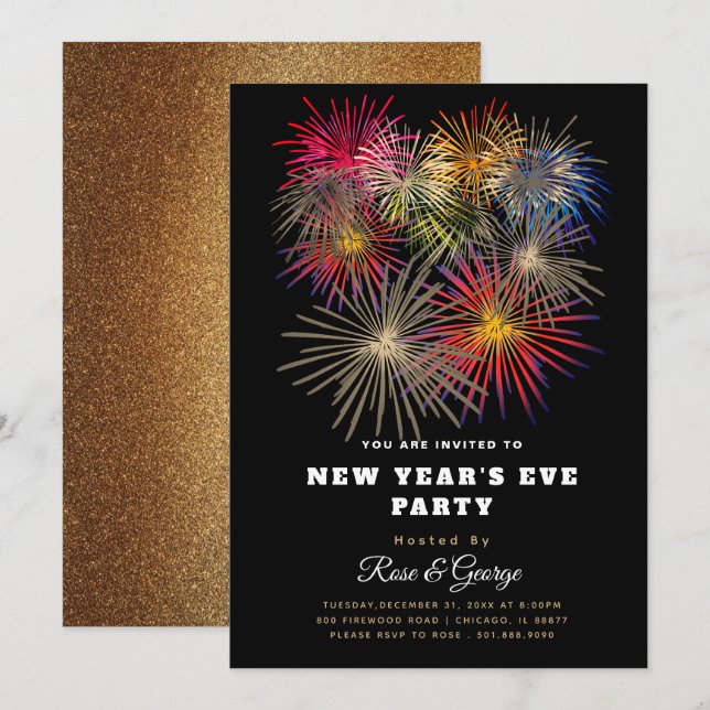 Klassisches Silvesterabend-Party 20XX Goldene Feue Einladung (Vorne/Hinten)