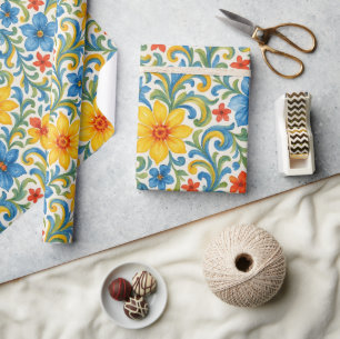 Klassisches sizilianisches farbenfrohes Blätter-Bl Geschenkpapier