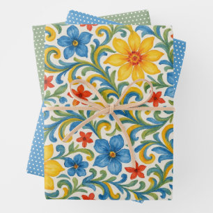 Klassisches sizilianisches farbenfrohes Blätter-Bl Geschenkpapier Set