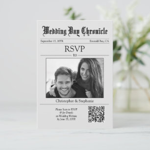 Klassisches Skript 1 Foto QR-Code Grau Zeitung RSVP Karte
