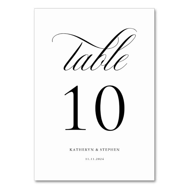Klassisches Skript Elegant Wedding Tischnummer 10 (Vorderseite)