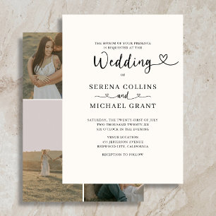 Klassisches Skript Herz 4 Foto Burgunder Hochzeit Einladung