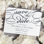 Klassisches Skript Save the Date | Marine<br><div class="desc">Elegant speichern Sie die Dattelkarten in Blau und Weiß mit geschmückten Schriftzeichen für ein klassisches,  formales Aussehen.</div>