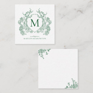 Klassisches Smaragdgrün Florales Wappen Monogramm Mitteilungskarte