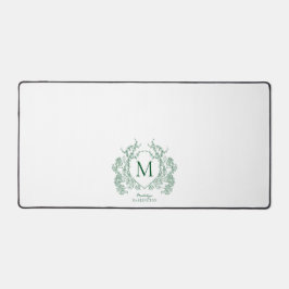 Klassisches Smaragdgrün Florales Wappen Monogramm Schreibtischunterlage