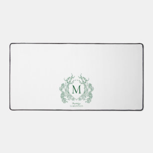 Klassisches Smaragdgrün Florales Wappen Monogramm Schreibtischunterlage