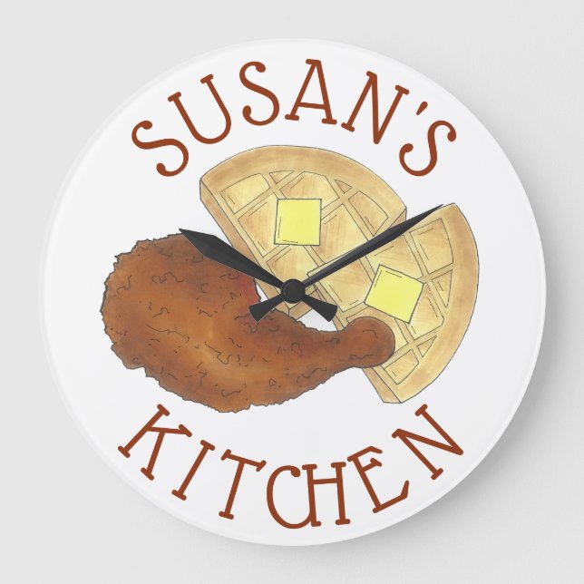 Klassisches Soul Frittiertes Hühnchen und WaffelDi Große Wanduhr (Vorderseite)