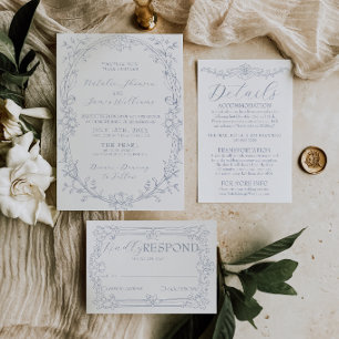 Klassisches staubblaues Boho-Blumen-Hochzeit im al Einladung