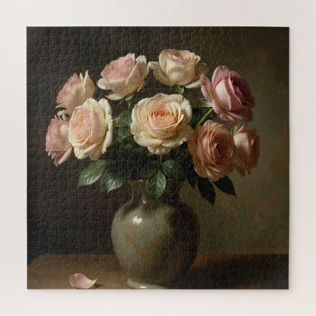 Klassisches Stillleben mit Blush-Rosenstrauß (Vertikal)