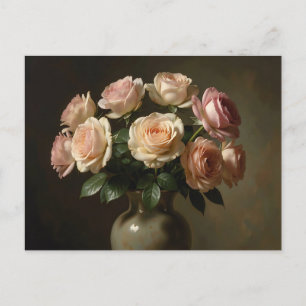 Klassisches Stillleben mit Blush-Rosenstrauß Postkarte