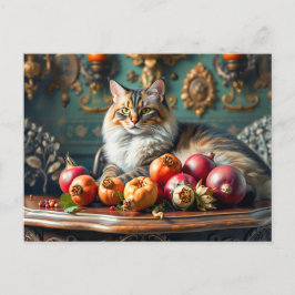 Klassisches Stillleben mit Kat und Obst Postkarte