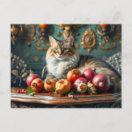 Klassisches Stillleben mit Kat und Obst Postkarte