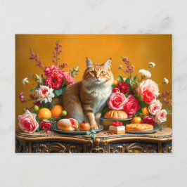 Klassisches Stillleben mit Katze und Natur Postkarte