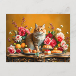 Klassisches Stillleben mit Katze und Natur Postkarte