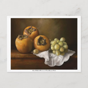 Klassisches Stillleben mit Persimmonen und Trauben Postkarte