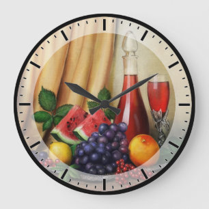 Klassisches Stillleben mit Wein und Früchten Große Wanduhr