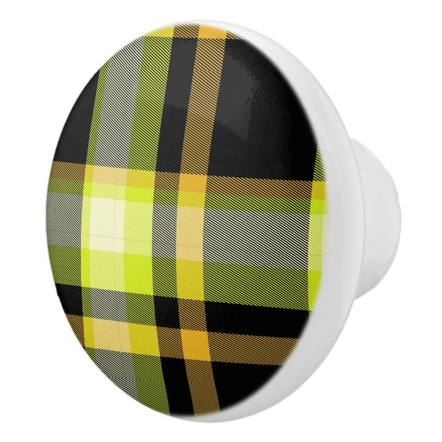 Klassisches Tartan Kariert-Gelbes Schwarzes Muster Keramikknauf (Rechts)