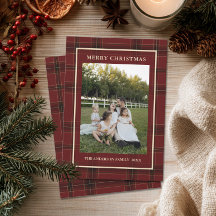 Klassisches Tartan-Karo-Familienfoto Weihnachten