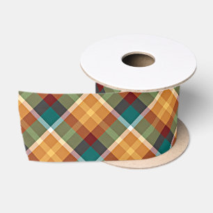 Klassisches Teal Blau Grün Orange Tartan Muster Satinband