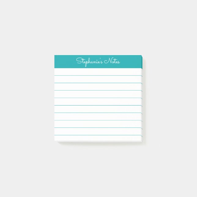 Klassisches Teal personalisiert liniert Post-it Klebezettel (Vorderseite)