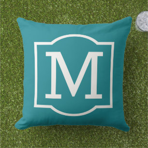 Klassisches Teal-Weiß-Bracket-Monogramm Kissen