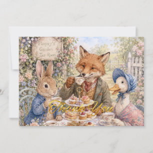 Klassisches Teetrinken mit Märchenfiguren Hase Fuc Dankeskarte
